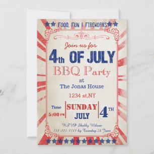 Rustique Vintage juillet 4 juillet Fête Invitation