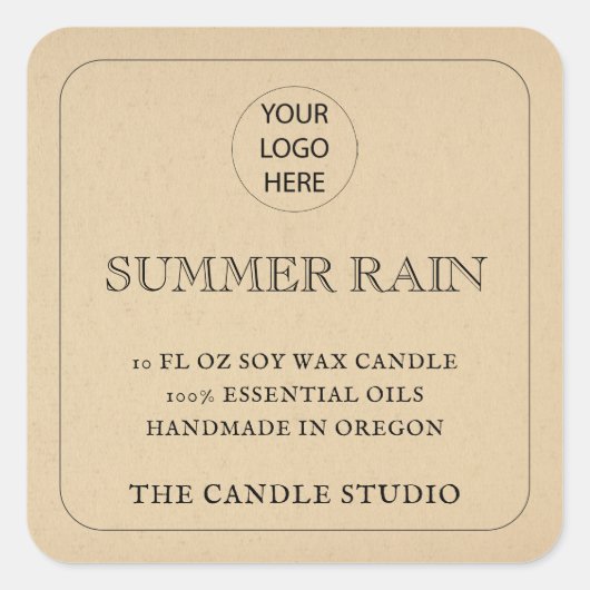 Rustique Vintage Kraft Logo Étiquette de bougie (Devant)