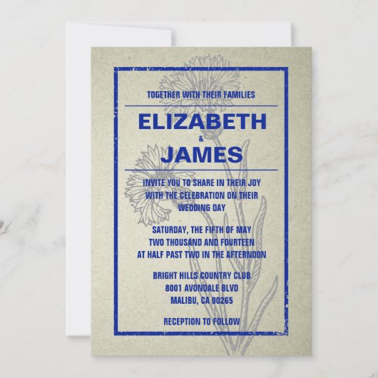 Rustique Vintage Navy Blue Wedding Invitations (Devant)