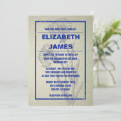 Rustique Vintage Navy Blue Wedding Invitations (Debout devant)
