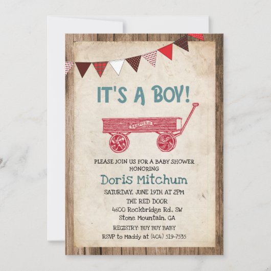Rustique Vintage Wagon Baby shower Invitation (Devant)