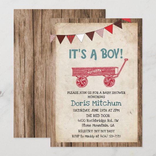 Rustique Vintage Wagon Baby shower Invitation (Devant / Derrière)