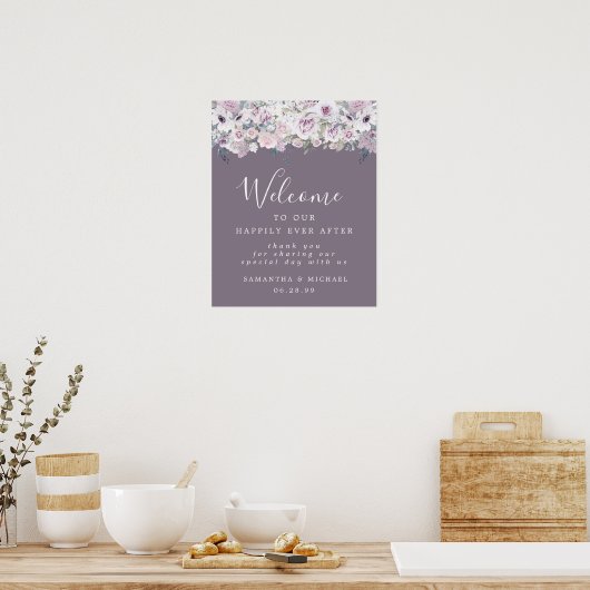 Rustique violet blanc Mariage Floral Affiche de bi (Cuisine)