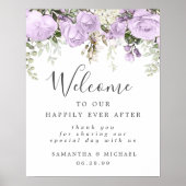 Rustique violet blanc Mariage Floral Affiche de bi (Devant)