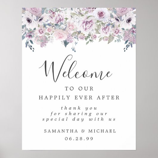 Rustique violet blanc Mariage Floral Affiche de bi (Devant)