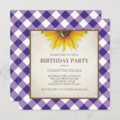 Rustique violet En vichy Invitation d'anniversaire (Devant / Derrière)