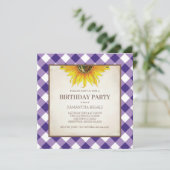 Rustique violet En vichy Invitation d'anniversaire (Debout devant)