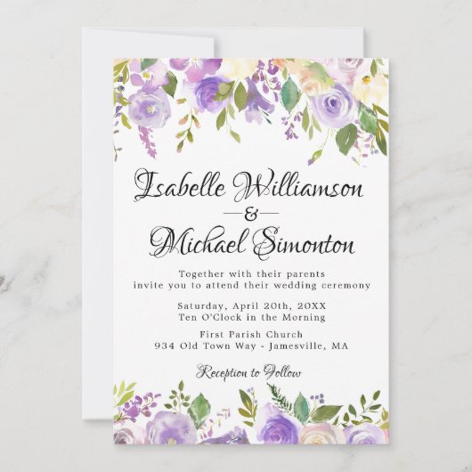 Rustique violet et crème Faire-part de mariage flo (Devant)