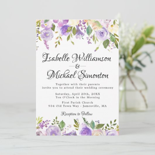 Rustique violet et crème Faire-part de mariage flo (Debout devant)