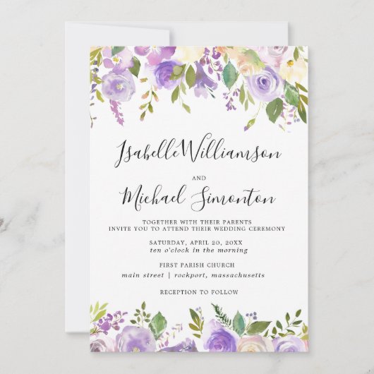 Rustique violet Faire-part de mariage végétal (Devant)