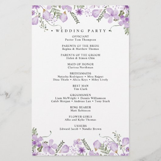 Rustique violet Fleur sauvage Programme de mariage (Dos)