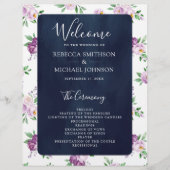 Rustique violet Floral Navy Blue Wedding Programme (Devant)