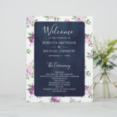 Rustique violet Floral Navy Blue Wedding Programme (Debout devant)