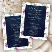 Rustique violet Floral Navy Blue Wedding Programme