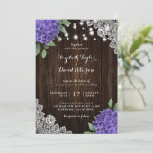 Rustique Violet Hydrangea Invitations de mariage (Debout devant)