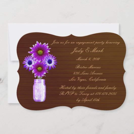 Rustique violet Mason Jar Invitation de la partie  (Devant)