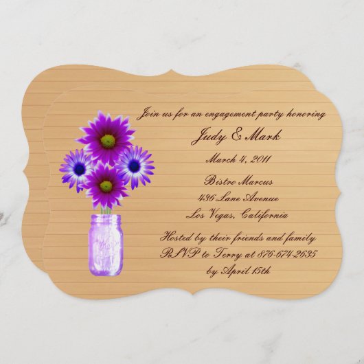 Rustique violet Mason Jar Invitation de la partie (Devant / Derrière)