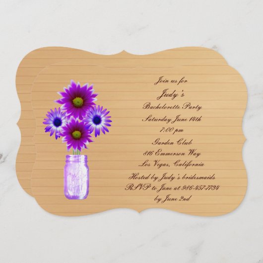 Rustique violet Mason Jar Invitation du parti Bach (Devant / Derrière)