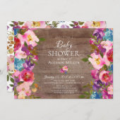 Rustique violet rose floral BÉBÉ Invitations de do (Devant / Derrière)