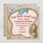 Rustique Western Cowgirl Horse Invitations d'anniv (Devant / Derrière)