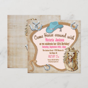 Rustique Western Cowgirl Horse Invitations d'anniv