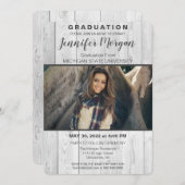 Rustique White Bois Photo Graduation Invitation (Devant / Derrière)