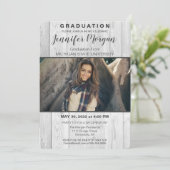 Rustique White Bois Photo Graduation Invitation (Debout devant)