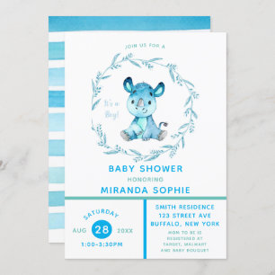 Rustique Woodland Rhino Boy Baby shower Invitation