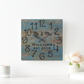 Rustisch aangepast blauw gekleurd hout vierkante klok (Huis)