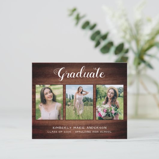 Rustisch Afstuderen 3 Uitnodiging voor fotohout (Staand voorkant)