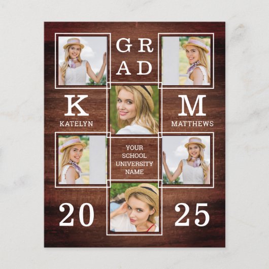 Rustisch Afstuderen 6 Uitnodiging voor fotocollage (Voorkant)