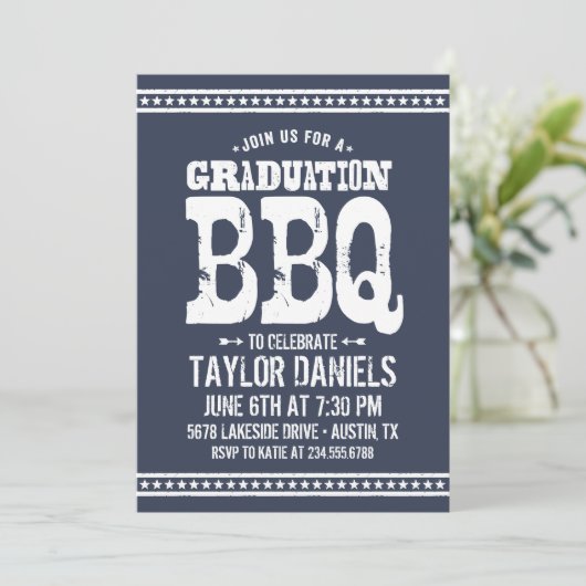 Rustisch Afstuderen BBQ Uitnodiging | bewerkbare k (Staand voorkant)