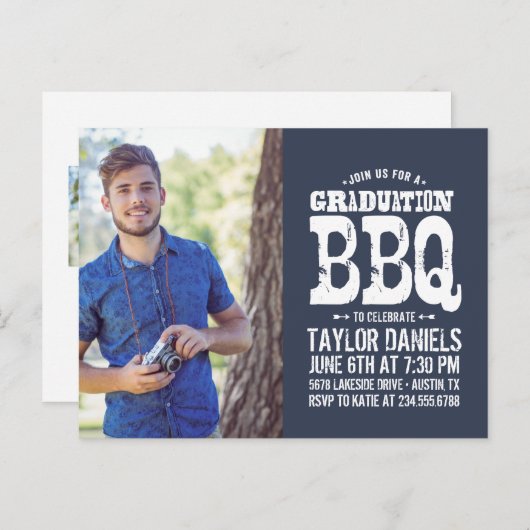 Rustisch Afstuderen BBQ Uitnodiging | bewerkbare k (Voorkant / Achterkant)