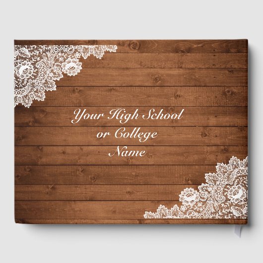 Rustisch Afstuderen met hout en witte kant Gastenboek (Achterkant)