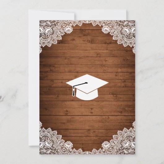 Rustisch Afstuderen met hout en witte kant Kaart (Achterkant)