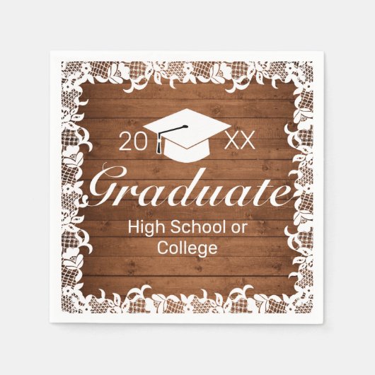 Rustisch Afstuderen met hout en witte kant Servet (Voorkant)