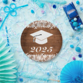 Rustisch Afstuderen Pet Wood & White Lace Papieren Bordje (Feest)