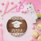 Rustisch Afstuderen Pet Wood & White Lace Papieren Bordje (Feest)