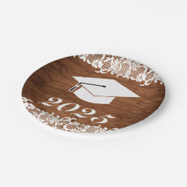 Rustisch Afstuderen Pet Wood & White Lace Papieren Bordje