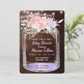 Rustisch Baby shower, Mason Jar Lights Boho Floral Kaart (Staand voorkant)