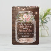 Rustisch Baby shower, Mason Jar Lights Boho Floral Kaart (Staand voorkant)