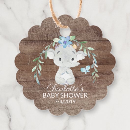 Rustisch Baby shower met fijne olifant Label voor  (Achterkant)