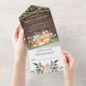 Rustisch Baby shower met houtslapend vos Woodland All In One Uitnodiging (Afscheurbaar)