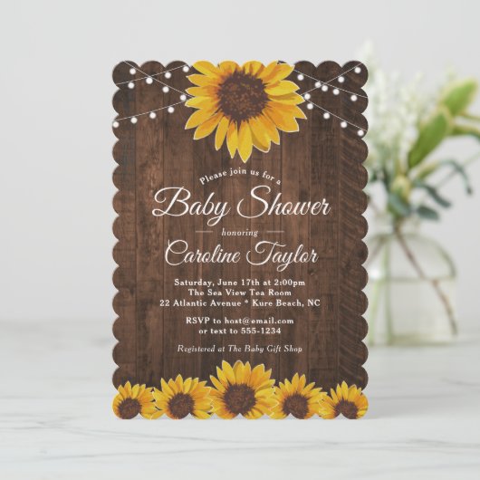 Rustisch Baby shower met String Lights Kaart (Staand voorkant)