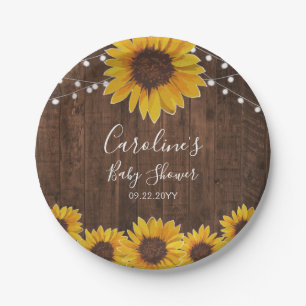 Rustisch Baby shower met zonnebloemen, taarten Papieren Bordje