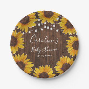 Rustisch Baby shower met zonnebloemen, taarten Papieren Bordje