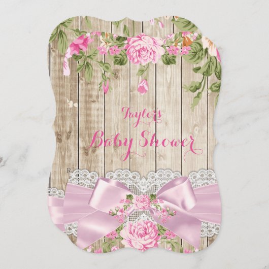 Rustisch Baby shower van hout van roze pink Kaart (Voorkant / Achterkant)
