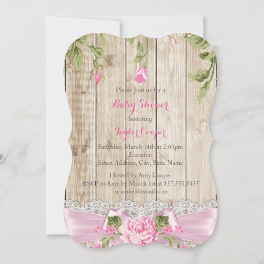 Rustisch Baby shower van hout van roze pink Kaart (Achterkant)