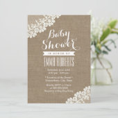 Rustisch Baby shower White Lace Burlap Kaart (Staand voorkant)