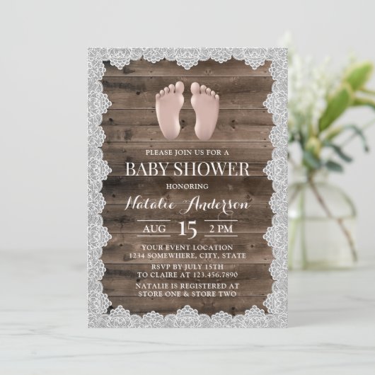 Rustisch Baby van Laced Barn Wood Voet Baby shower Kaart (Staand voorkant)